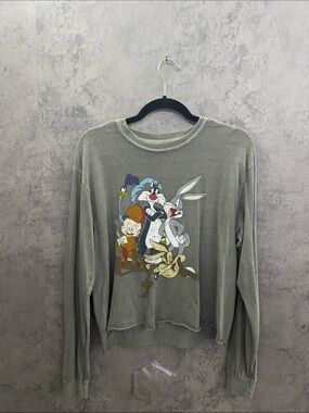 Forever 21 Olive Green Looney Tunes Graphic Long Sleeve Tee
